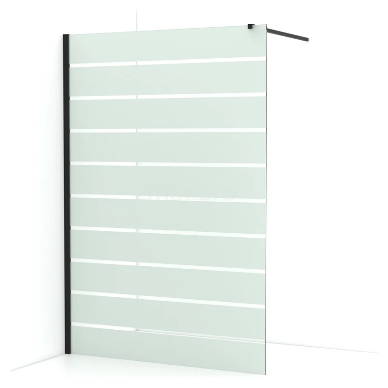 Diamond Walk-in shower | 140 cm Matte black Clear with matt stripes Fixed wall IDA14116MB