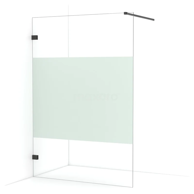 Diamond Walk-in shower | 140 cm Black chrome Clear with matt strip Fixed wall IDA14123BC