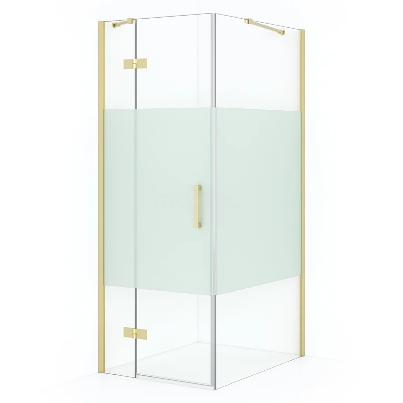 Diamond Shower enclosure | 90x80 cm Light gold Clear with matt strip Pivot door Rectangle CDB213509413LG