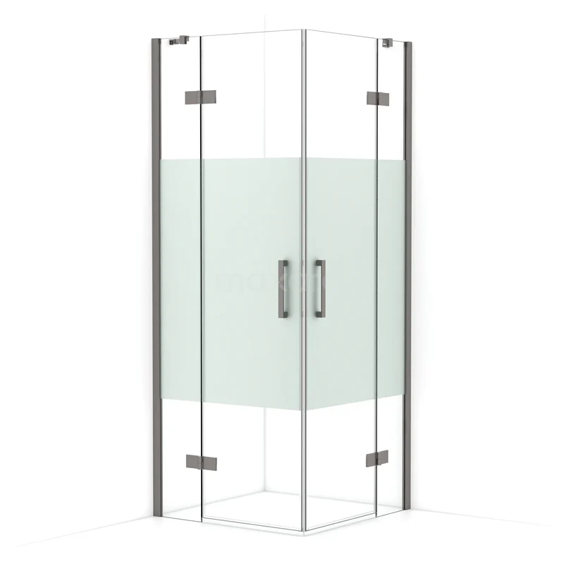 Diamond Shower enclosure | 80x80 cm Black metal Clear with matt strip Pivot door Square CDD3535413ZMN
