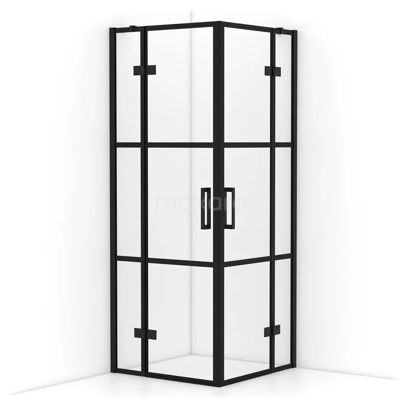 Diamond Shower enclosure | 80x80 cm Matte black Clear with 4 black stripes Pivot door Square CDD3535418MB