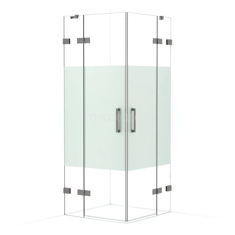 Diamond Shower enclosure | 80x80 cm Black metal Clear with matt strip Pivot door Square CDD3535423ZM