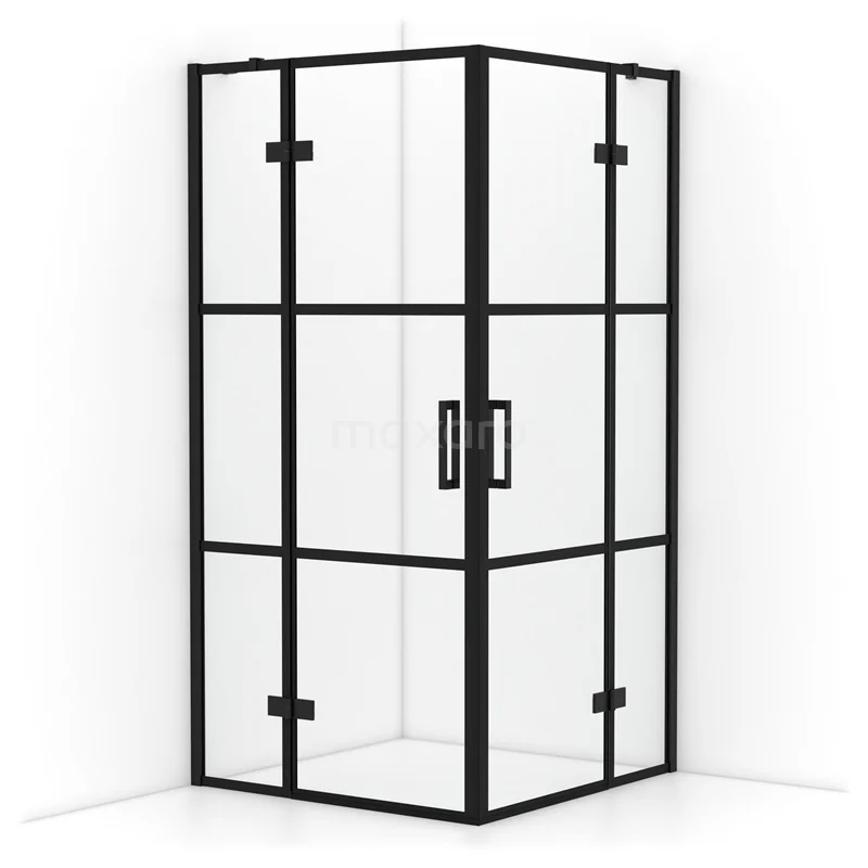 Diamond Shower enclosure | 100x100 cm Matte black Clear with 4 black stripes Pivot door Square CDD4646418MB