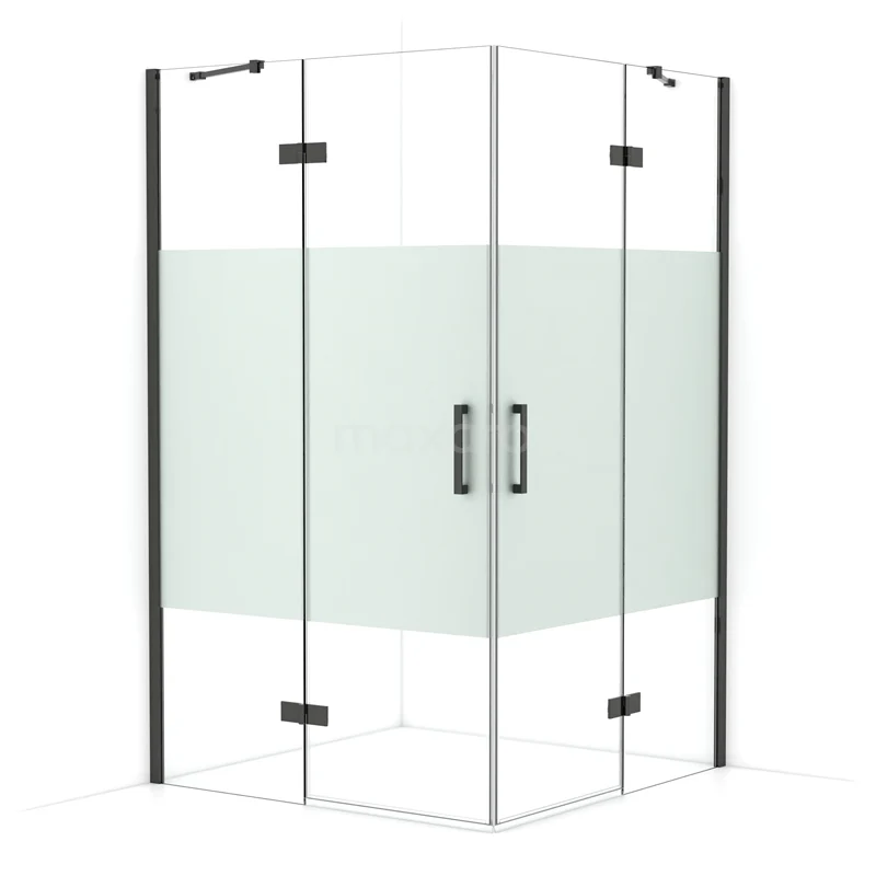 Diamond Shower enclosure | 120x120 cm Black chrome Clear with matt strip Pivot door Square CDD6666413BCN