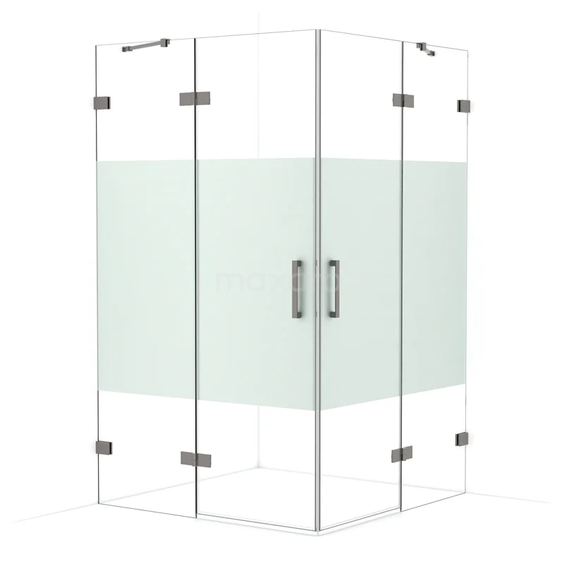 Diamond Shower enclosure | 120x120 cm Black metal Clear with matt strip Pivot door Square CDD6666423ZM