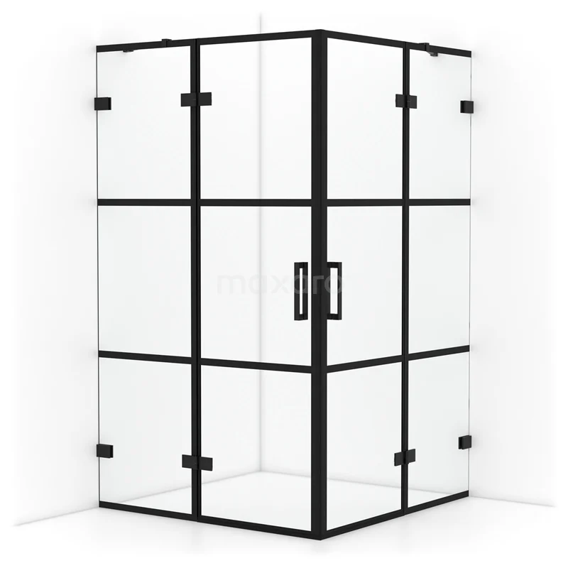 Diamond Shower enclosure | 120x120 cm Matte black Clear with 4 black stripes Pivot door Square CDD6666428MB