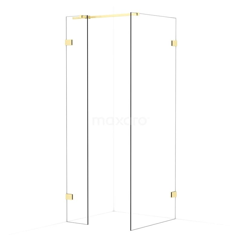 Diamond Walk-in shower | 80x30 cm Light gold Clear glass 2 fixed walls IDB0308320LG
