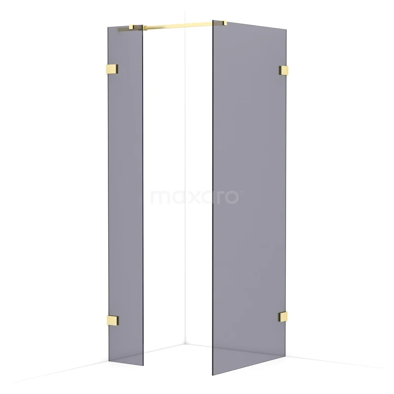 Diamond Walk-in shower | 80x30 cm Light gold Smoke glass 2 fixed walls IDB0308321LG