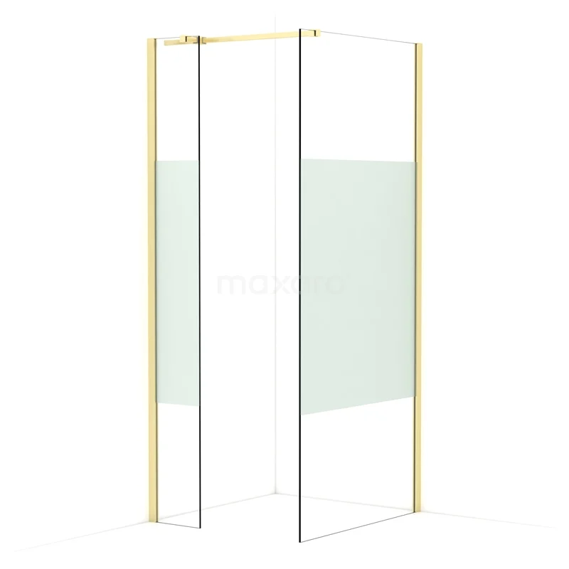 Diamond Walk-in shower | 90x30 cm Light gold Clear with matt strip 2 fixed walls IDB0309313LG