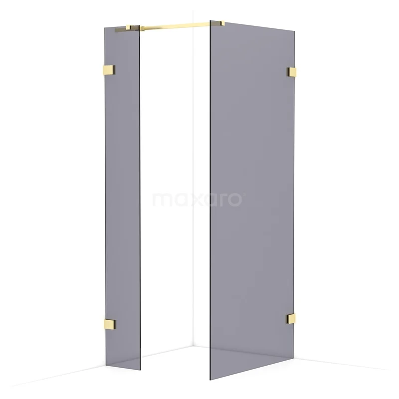 Diamond Walk-in shower | 90x30 cm Light gold Smoke glass 2 fixed walls IDB0309321LG