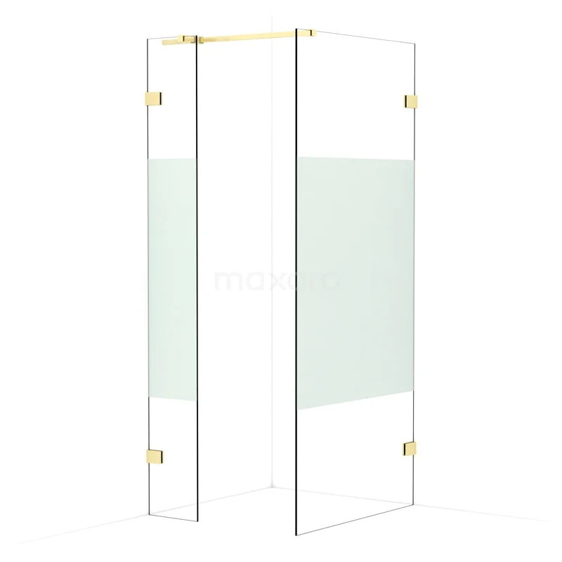 Diamond Walk-in shower | 90x30 cm Light gold Clear with matt strip 2 fixed walls IDB0309323LG
