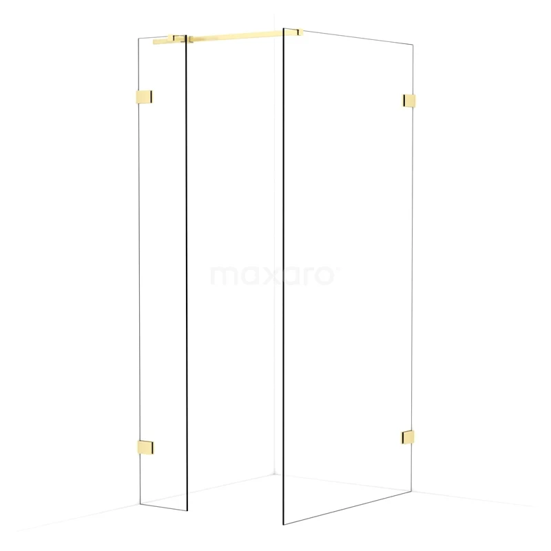 Diamond Walk-in shower | 100x30 cm Light gold Clear glass 2 fixed walls IDB0310320LG
