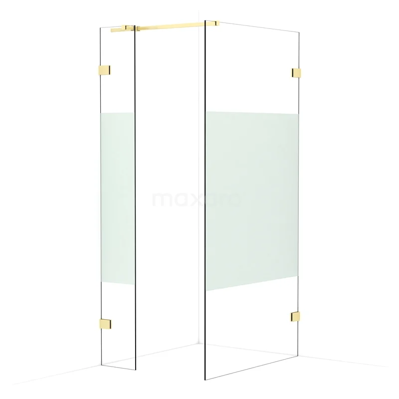 Diamond Walk-in shower | 100x30 cm Light gold Clear with matt strip 2 fixed walls IDB0310323LG