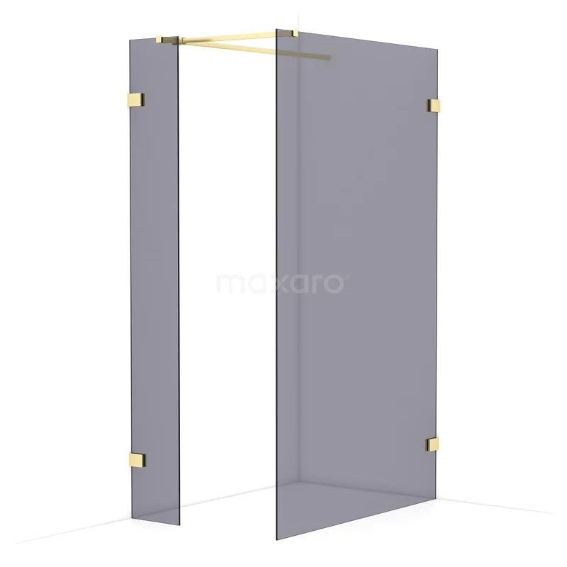 Diamond Walk-in shower | 120x30 cm Light gold Smoke glass 2 fixed walls IDB0312521LG