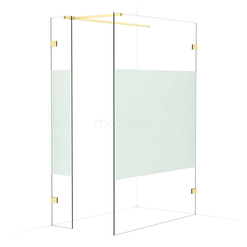 Diamond Walk-in shower | 140x30 cm Light gold Clear with matt strip 2 fixed walls IDB0314523LG