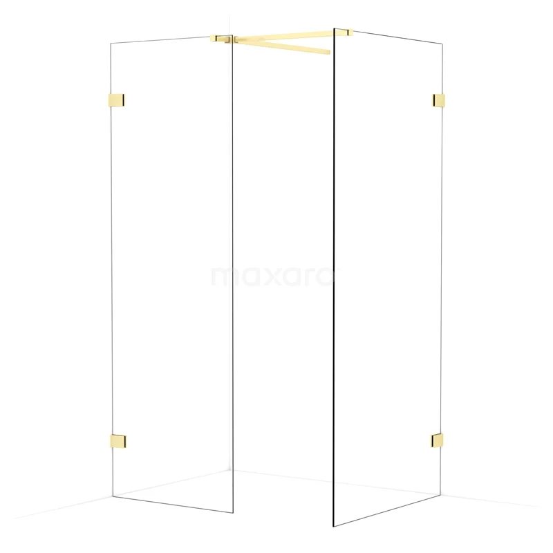 Diamond Walk-in shower | 90x70 cm Light gold Clear glass 2 fixed walls IDB0709520LG