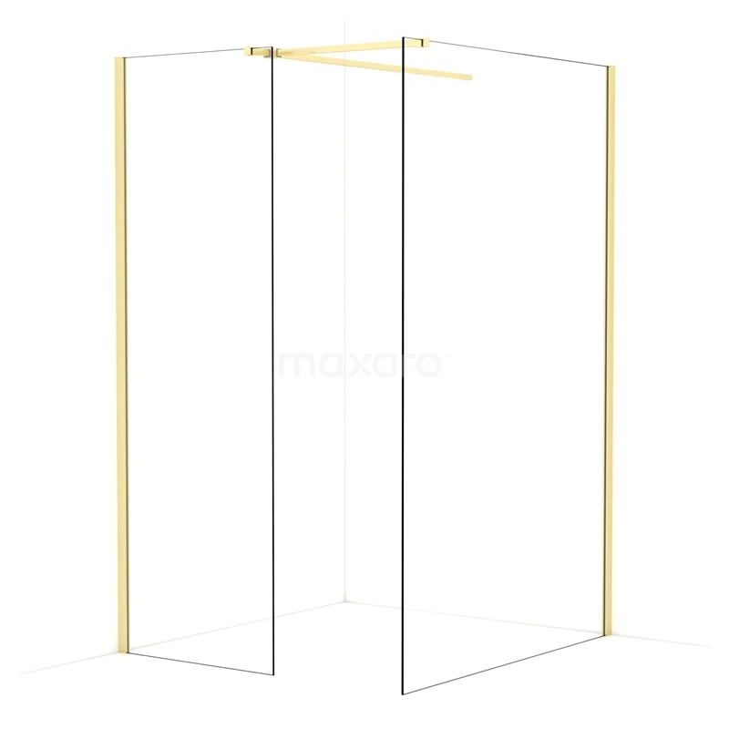 Diamond Walk-in shower | 130x70 cm Light gold Clear glass 2 fixed walls IDB0713510LG