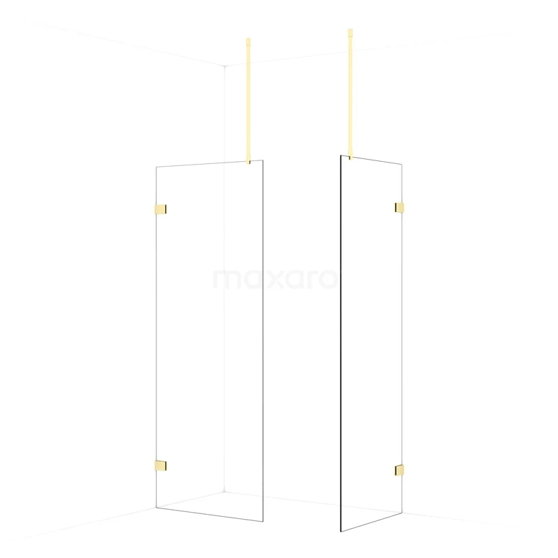 Diamond Walk-in shower | 80x70 cm Light gold Clear glass 2 fixed walls IDB0807920LG