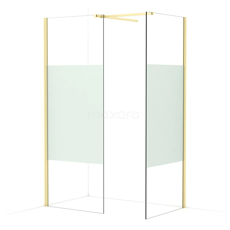 Diamond Walk-in shower | 80x80 cm Light gold Clear with matt strip 2 fixed walls IDB0808513LG