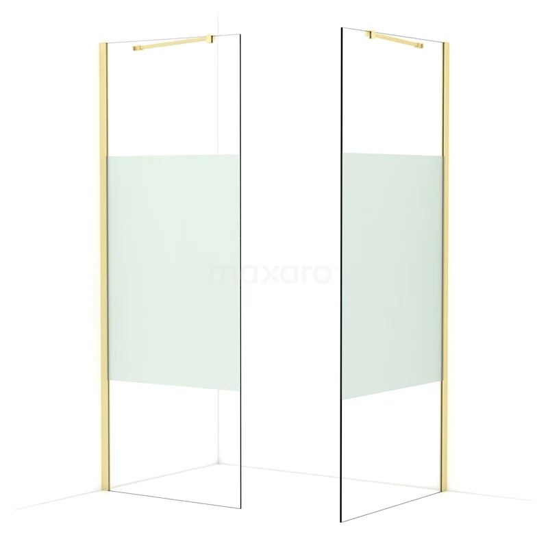 Diamond Walk-in shower | 90x80 cm Light gold Clear with matt strip 2 fixed walls IDB0809413LG