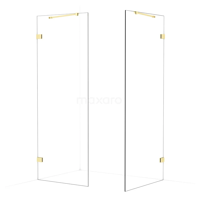 Diamond Walk-in shower | 90x80 cm Light gold Clear glass 2 fixed walls IDB0809420LG