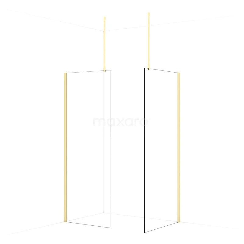 Diamond Walk-in shower | 90x80 cm Light gold Clear glass 2 fixed walls IDB0809910LG