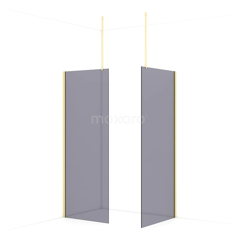 Diamond Walk-in shower | 90x80 cm Light gold Smoke glass 2 fixed walls IDB0809911LG