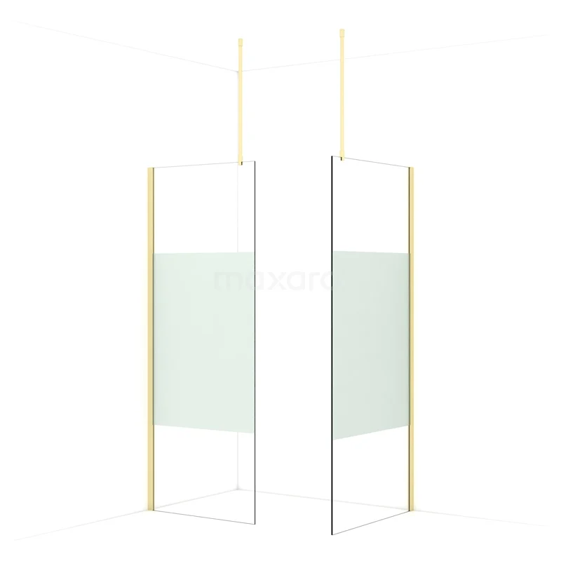 Diamond Walk-in shower | 90x80 cm Light gold Clear with matt strip 2 fixed walls IDB0809913LG