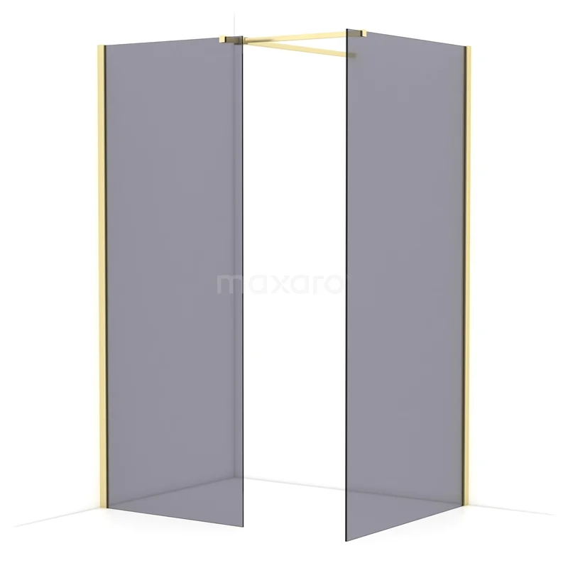 Diamond Walk-in shower | 100x80 cm Light gold Smoke glass 2 fixed walls IDB0810511LG