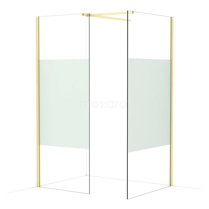 Diamond Walk-in shower | 100x80 cm Light gold Clear with matt strip 2 fixed walls IDB0810513LG