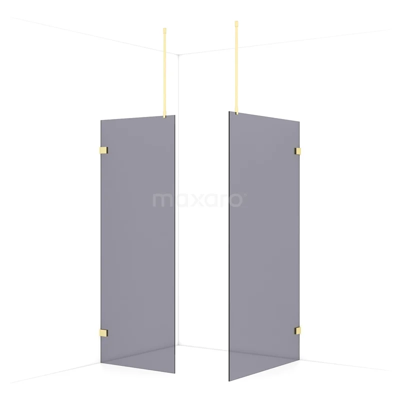 Diamond Walk-in shower | 110x80 cm Light gold Smoke glass 2 fixed walls IDB0811921LG