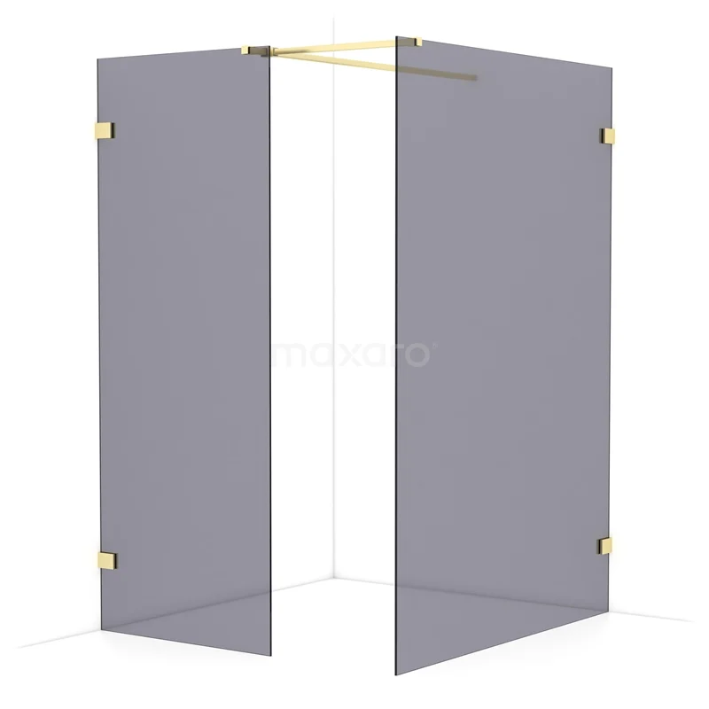 Diamond Walk-in shower | 140x80 cm Light gold Smoke glass 2 fixed walls IDB0814521LG