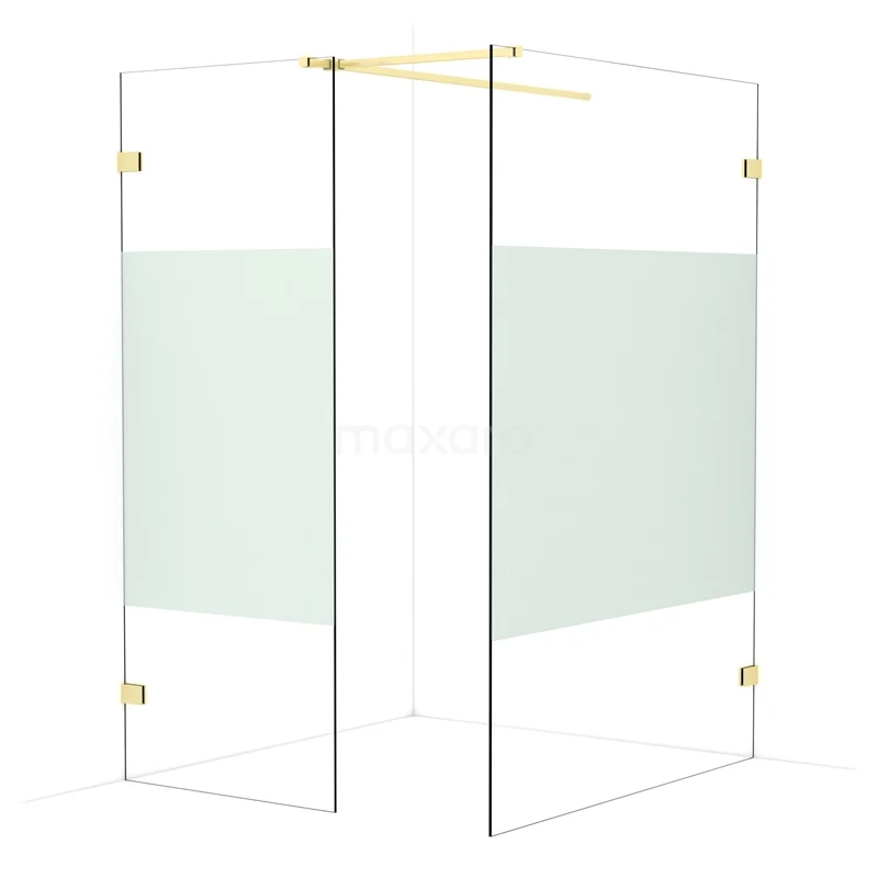 Diamond Walk-in shower | 140x80 cm Light gold Clear with matt strip 2 fixed walls IDB0814523LG
