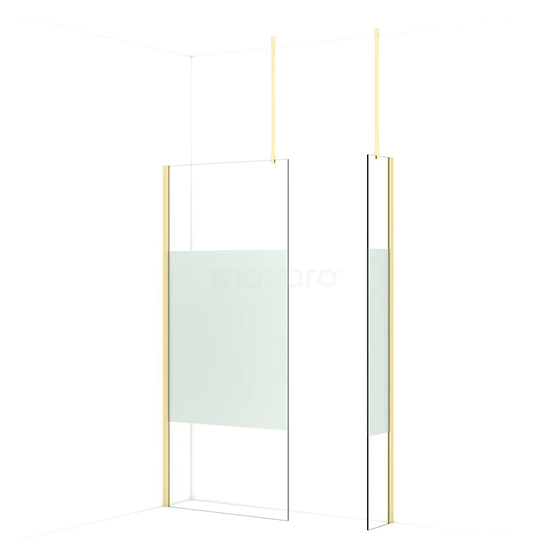 Diamond Walk-in shower | 90x30 cm Light gold Clear with matt strip 2 fixed walls IDB0903913LG