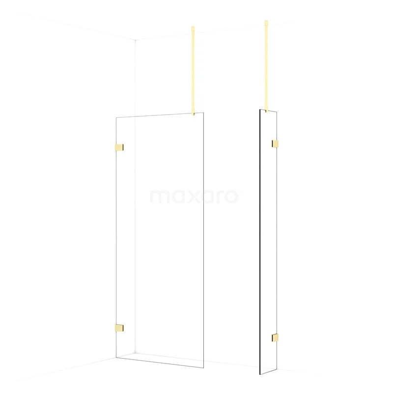Diamond Walk-in shower | 90x30 cm Light gold Clear glass 2 fixed walls IDB0903920LG