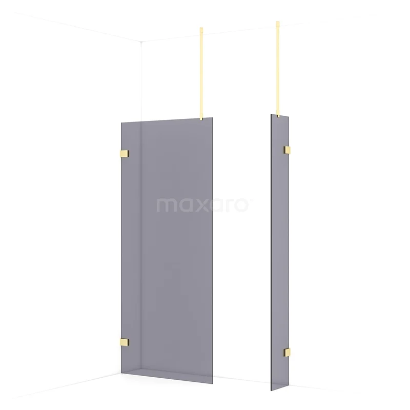 Diamond Walk-in shower | 90x30 cm Light gold Smoke glass 2 fixed walls IDB0903921LG