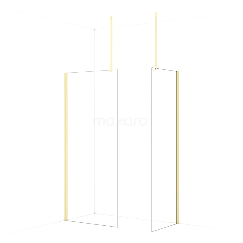 Diamond Walk-in shower | 90x70 cm Light gold Clear glass 2 fixed walls IDB0907910LG