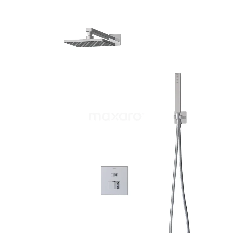 Einbau-Regenbrause-Set Cubic Chrom, Einhebelmischbatterie, 20cm Kopfbrause, Chrom BIC22-00002 Inbouw Regenduschen mit Chrom, quadratischer Dusche, Handbrause und Thermostatarmatur, ideal für moderne Bäder.