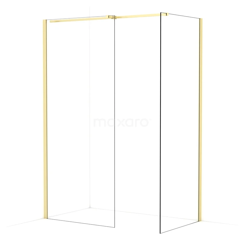 Diamond Walk-in shower | 90x80 cm Light gold Clear glass 2 fixed walls IDB0908310LG