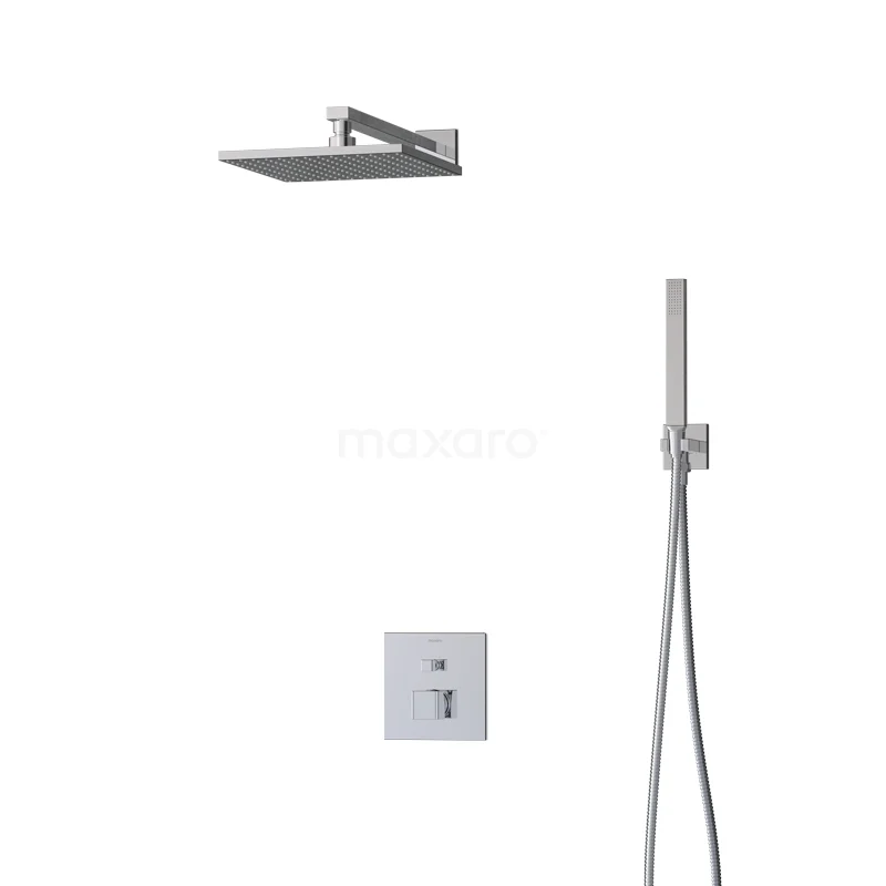 Regendusche Cubic Chrom 25cm Unterputz Einhebelmischer Chrom BIC22-00006 Viereckige Regendusche-Set mit Handbrause, Chrom-Finish, minimalistisches Design, perfekt für moderne Badezimmerinterieurs.