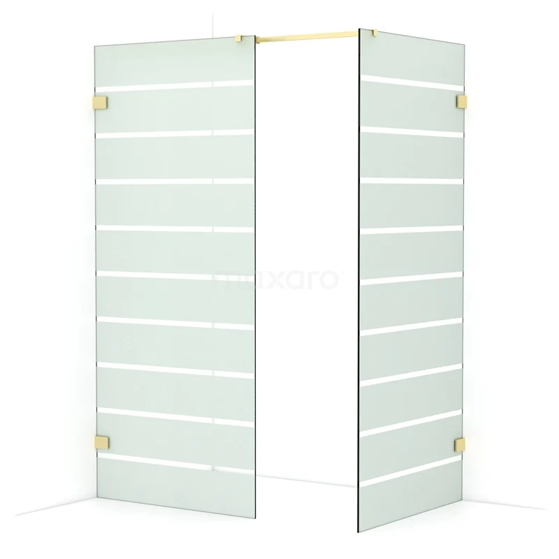 Diamond Walk-in shower | 90x90 cm Light gold Clear with matt stripes 2 fixed walls IDB0909326LG