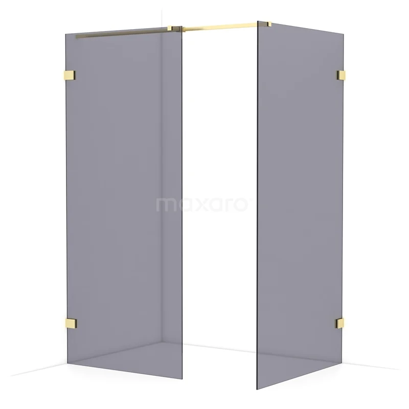 Diamond Walk-in shower | 100x90 cm Light gold Smoke glass 2 fixed walls IDB0910321LG