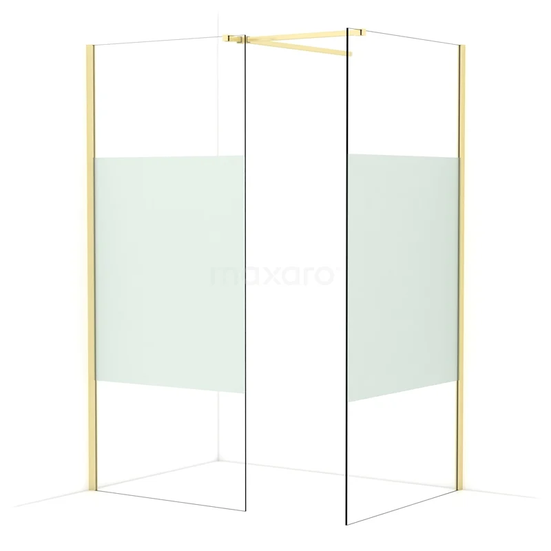 Diamond Walk-in shower | 100x90 cm Light gold Clear with matt strip 2 fixed walls IDB0910513LG