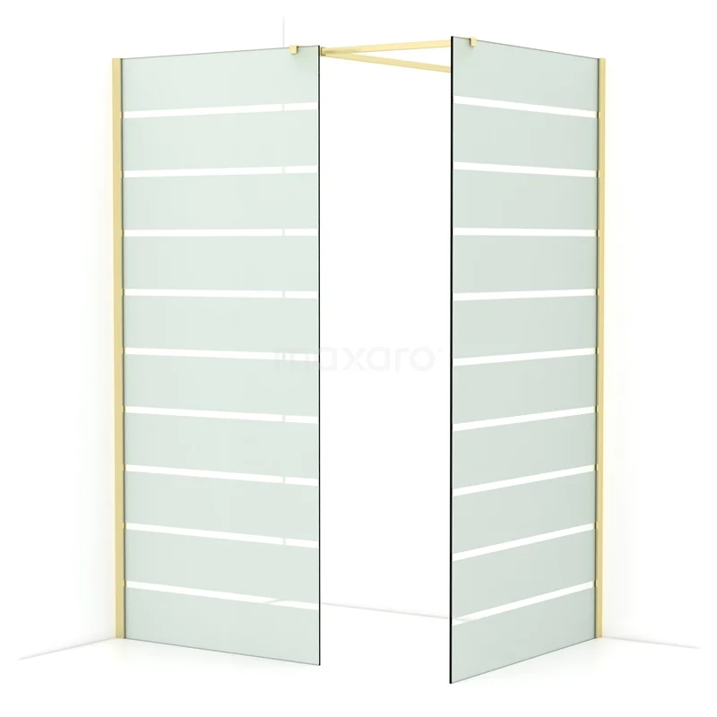 Diamond Walk-in shower | 100x90 cm Light gold Clear with matt stripes 2 fixed walls IDB0910516LG