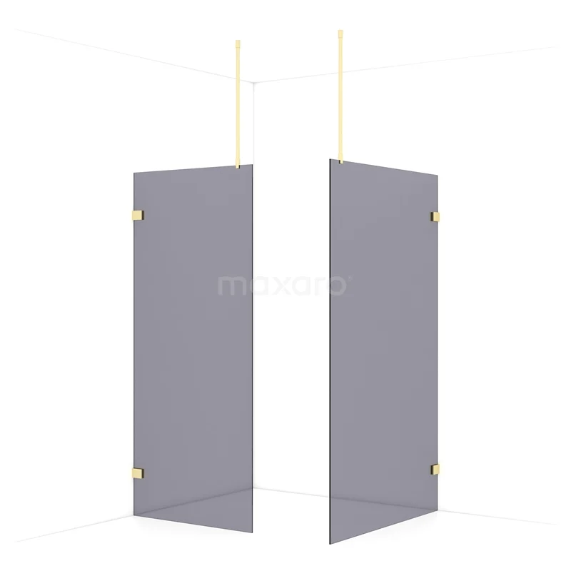 Diamond Walk-in shower | 120x90 cm Light gold Smoke glass 2 fixed walls IDB0912921LG