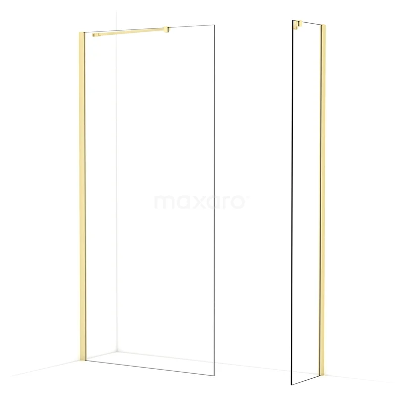 Diamond Walk-in shower | 100x40 cm Light gold Clear glass 2 fixed walls IDB1004410LG