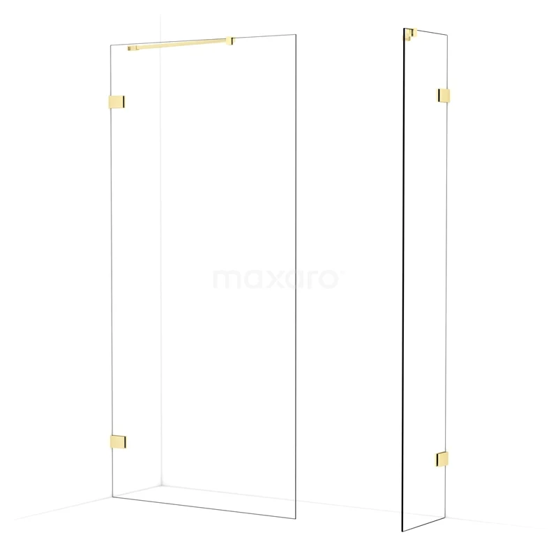 Diamond Walk-in shower | 100x40 cm Light gold Clear glass 2 fixed walls IDB1004420LG