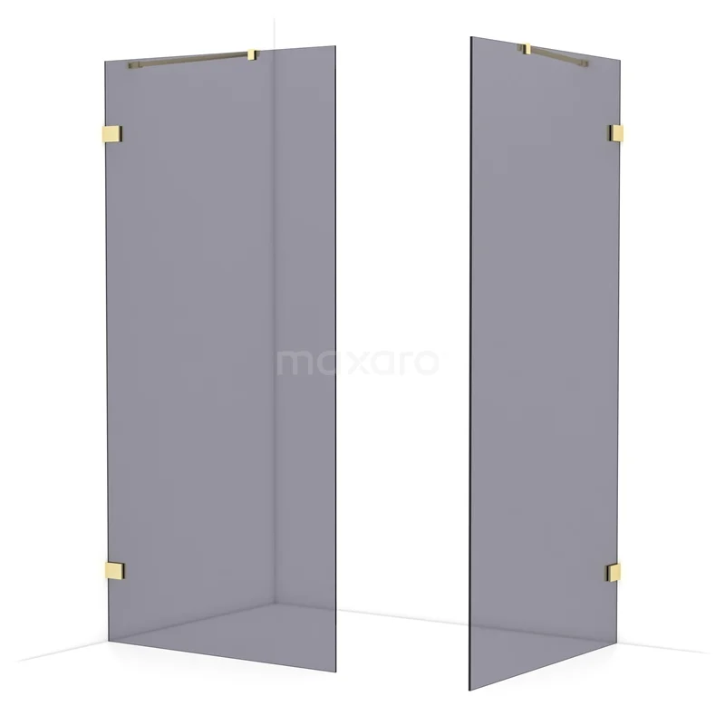 Diamond Walk-in shower | 100x100 cm Light gold Smoke glass 2 fixed walls IDB1010421LG