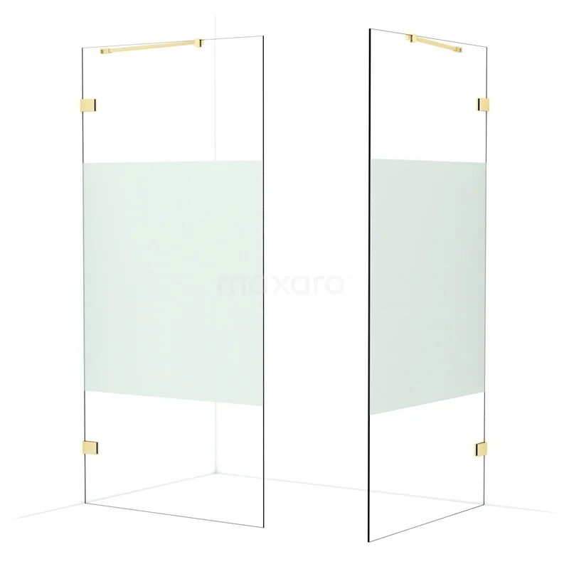 Diamond Walk-in shower | 100x100 cm Light gold Clear with matt strip 2 fixed walls IDB1010423LG