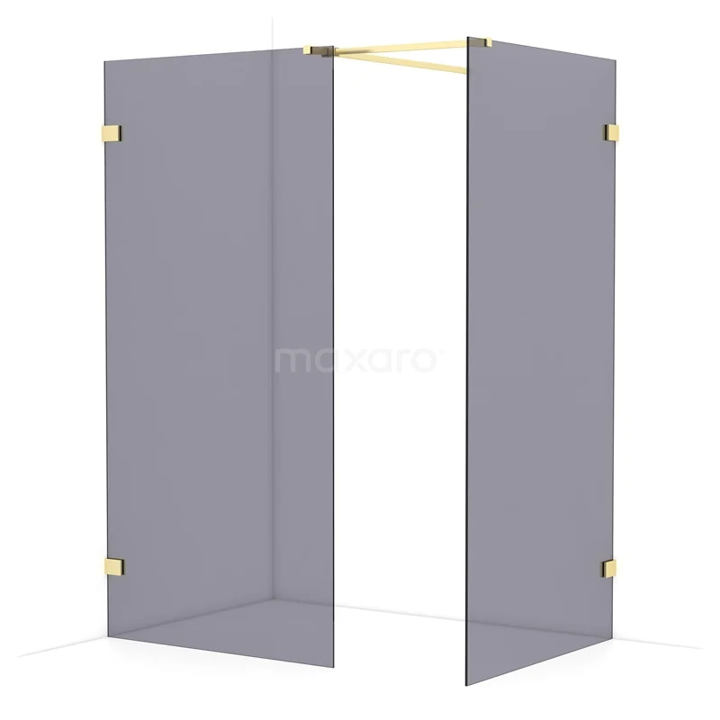 Diamond Walk-in shower | 100x100 cm Light gold Smoke glass 2 fixed walls IDB1010521LG